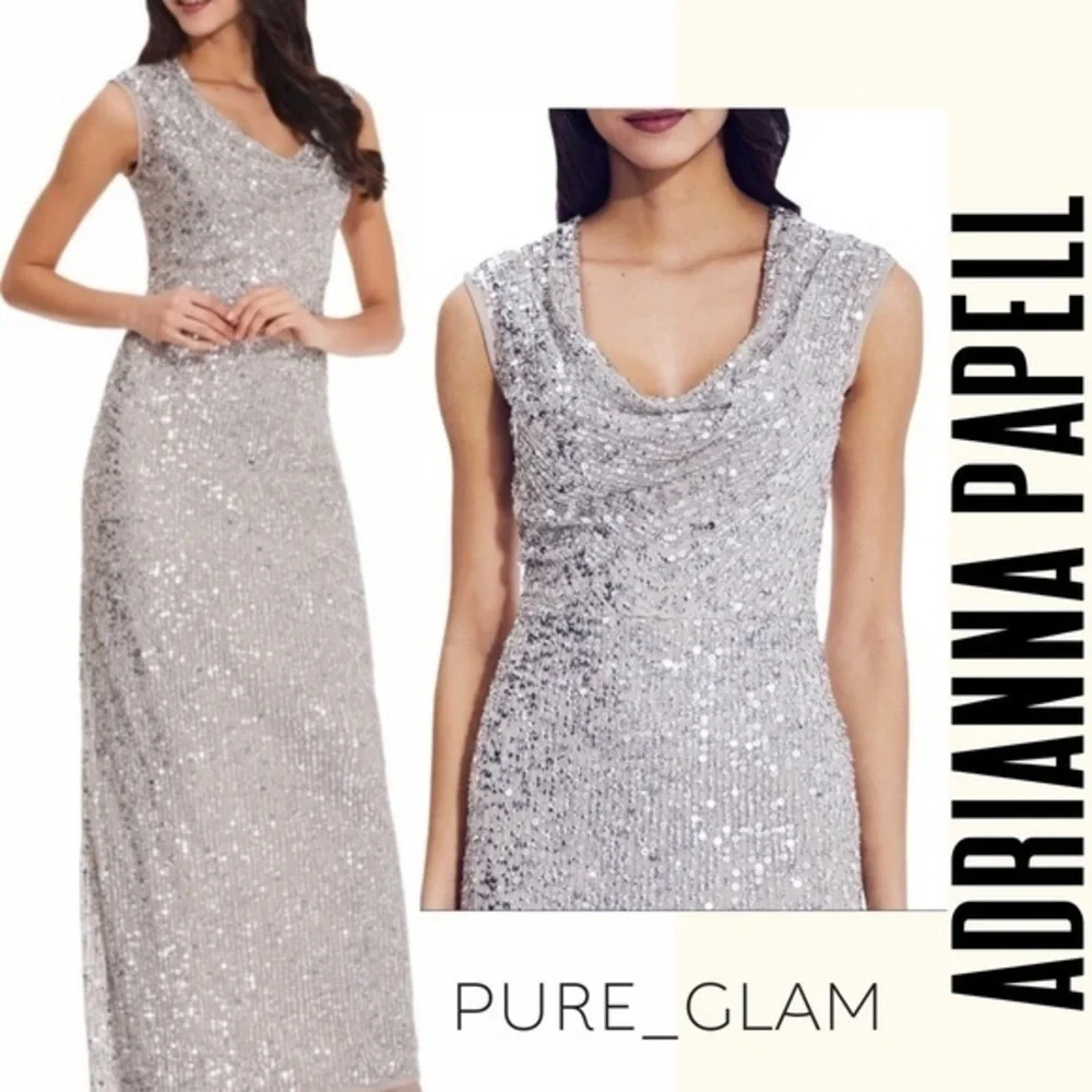 ADRIANNA PAPELL dress sequin gown cocktail wedding size 2